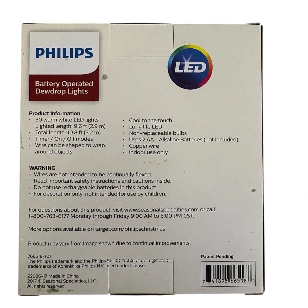 3x Philips Soft Warm White Battery OP Timer LED String Dewdrop Lights